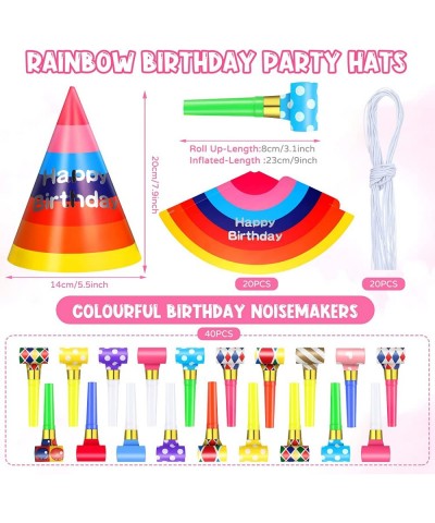 60 Pieces Kids Birthday Party Supplies 20 Pcs Rainbow Birthday Party Cone Hats with 40 Pcs Party Blowers Colorful Birthday Ha...