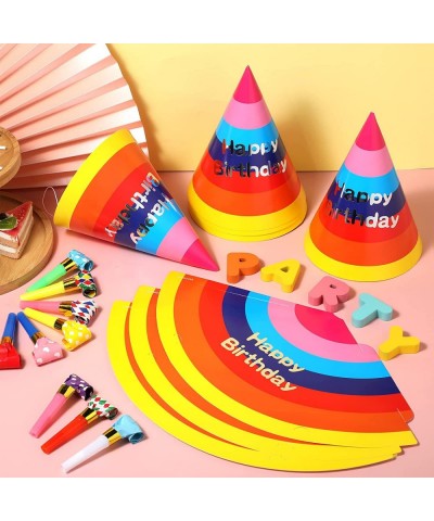 60 Pieces Kids Birthday Party Supplies 20 Pcs Rainbow Birthday Party Cone Hats with 40 Pcs Party Blowers Colorful Birthday Ha...