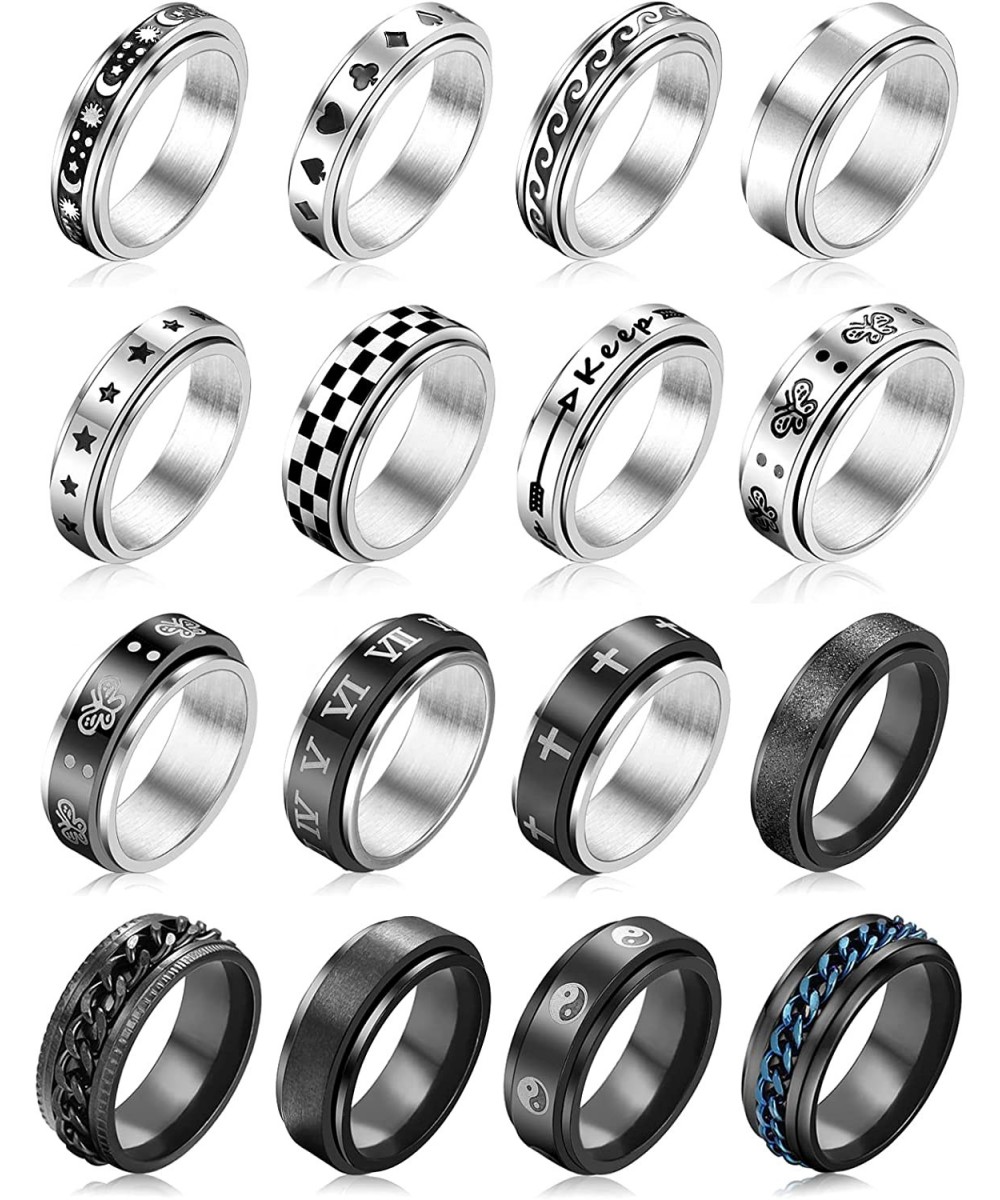 17 MILE 16 Pcs Stainless Steel Fidget Rings for Women Men Spinner Rings for Anxiety Butterfly Matching Rings Wedding Promise ...