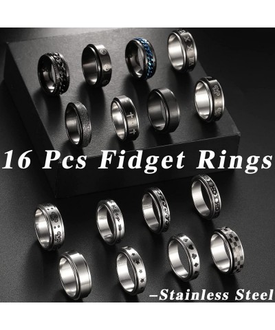 17 MILE 16 Pcs Stainless Steel Fidget Rings for Women Men Spinner Rings for Anxiety Butterfly Matching Rings Wedding Promise ...