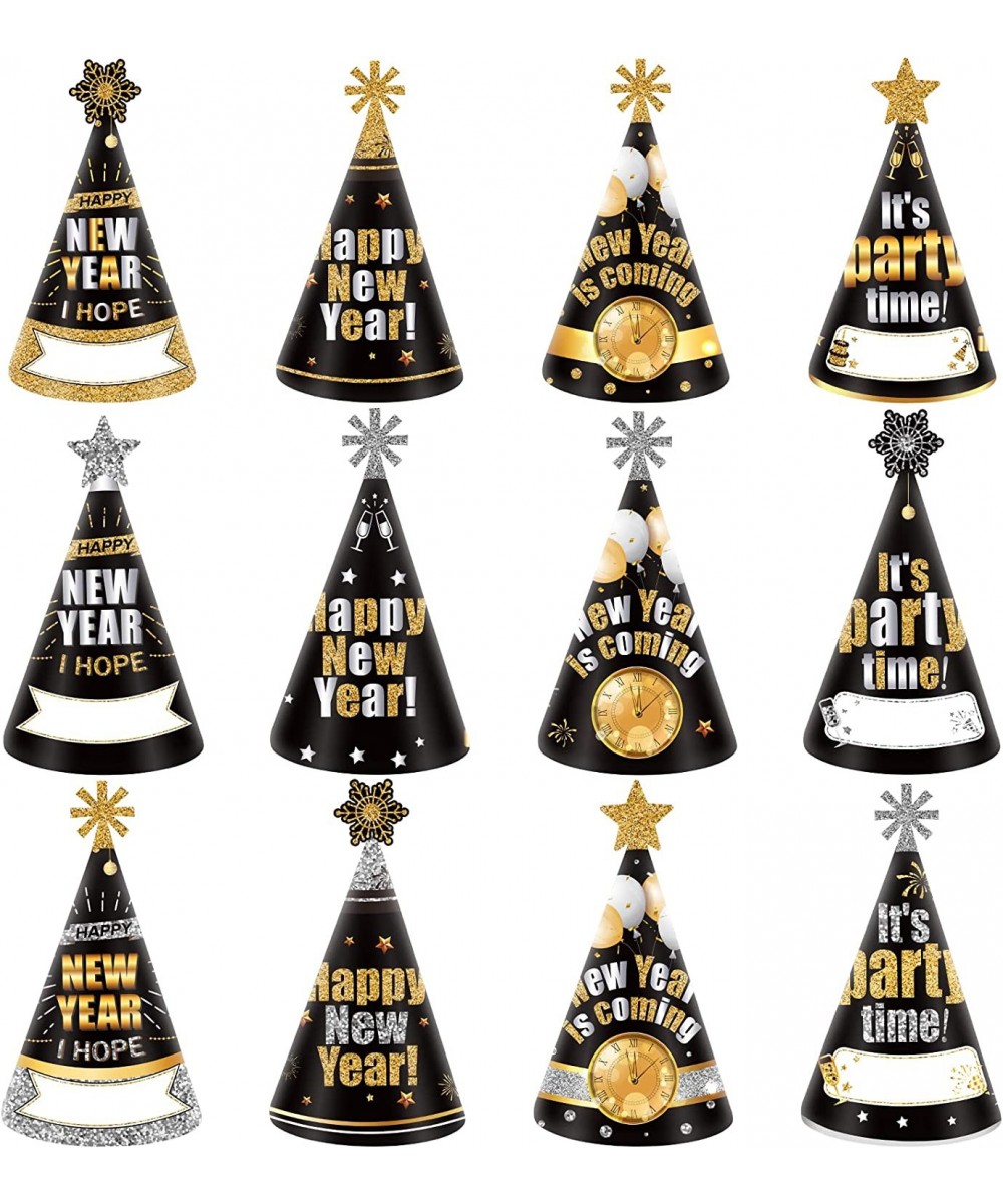 12Pcs Happy New Year Party Hats Paper Cone Hat New Years Eve Hats New Years Eve Party Supplies Decorations for Kids and Adult...