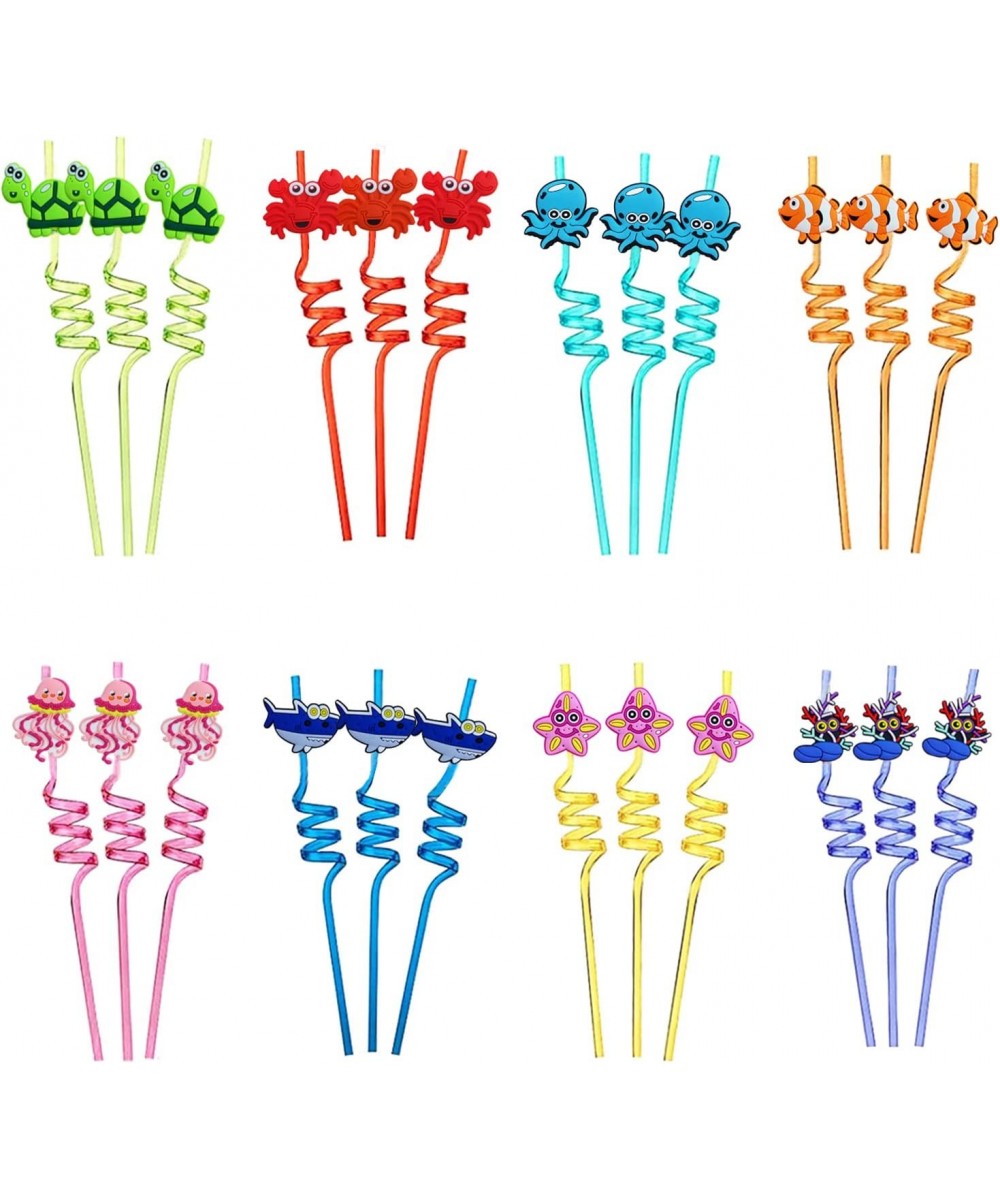 24 PCS Reusable Plastic Crazy Straws Under the Sea Party Supplies Decorations Ocean Party Favors Mermaid Goodie Bag Gifts for...