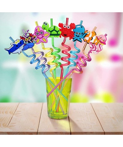 24 PCS Reusable Plastic Crazy Straws Under the Sea Party Supplies Decorations Ocean Party Favors Mermaid Goodie Bag Gifts for...