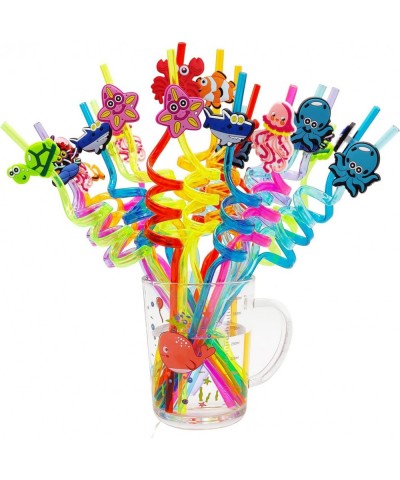 24 PCS Reusable Plastic Crazy Straws Under the Sea Party Supplies Decorations Ocean Party Favors Mermaid Goodie Bag Gifts for...