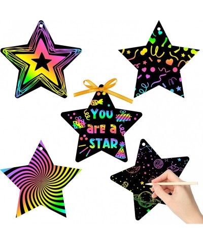 60pcs Star Scratch Cards for Halloween Christmas Magic Rainbow Color Craft Kit DIY Paper Art Scratch Star Ornament for Kids C...