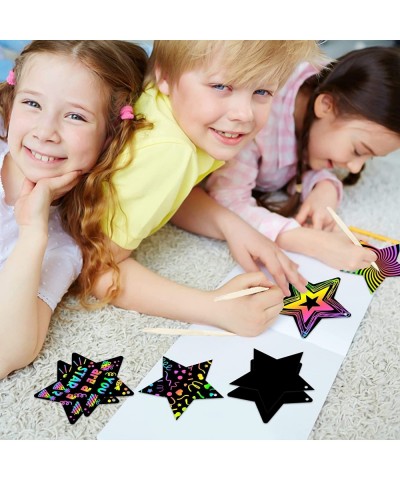 60pcs Star Scratch Cards for Halloween Christmas Magic Rainbow Color Craft Kit DIY Paper Art Scratch Star Ornament for Kids C...