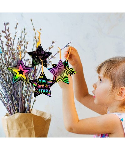 60pcs Star Scratch Cards for Halloween Christmas Magic Rainbow Color Craft Kit DIY Paper Art Scratch Star Ornament for Kids C...