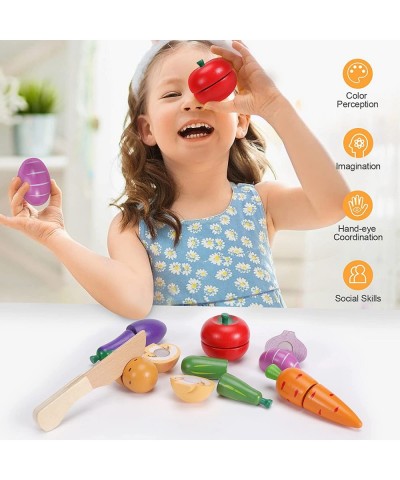 Wooden Play Food Velcro Fruit and Veggies for Kids Wooden Food Set for Kids Velcro Food Toys for Toddlers Montessori Kitchen ...