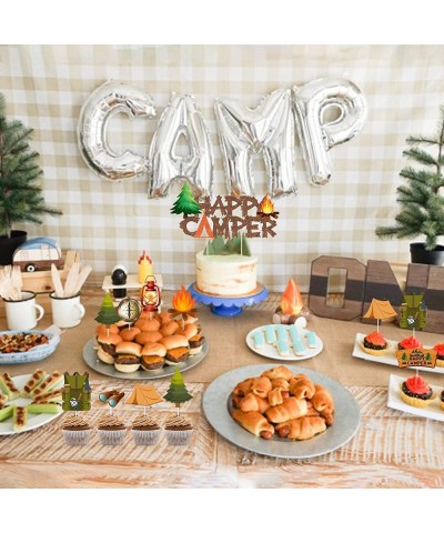 25 Pack Camping Themed Cake Toppers Kit Happy Camper Cake Topper Camping Bag Flashlight Campfire Cupcake Toppers for Camping ...