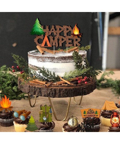 25 Pack Camping Themed Cake Toppers Kit Happy Camper Cake Topper Camping Bag Flashlight Campfire Cupcake Toppers for Camping ...