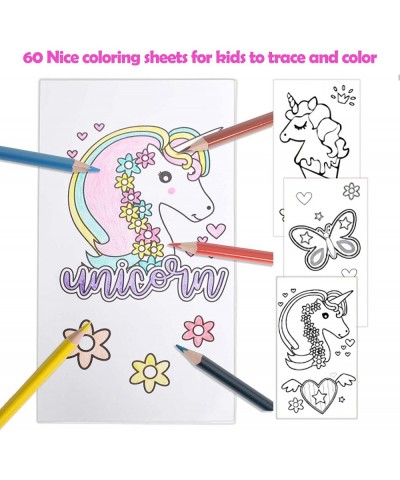 Travel Coloring Kit for Kids No Mess Unicorn Coloring Set with 60 Coloring Pages and 16 Coloring Pencils Coloring Book for Gi...