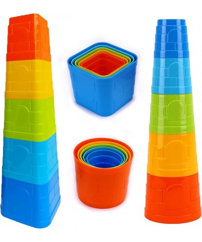 Baby Stacking Cups Toy - Set of 2 Colorful Stacking Toys Towers (5 Square 5 Round) - Interactive Stack Up Cup Toys - Durable ...