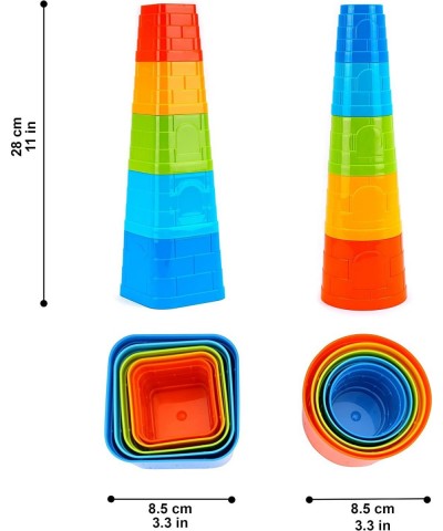 Baby Stacking Cups Toy - Set of 2 Colorful Stacking Toys Towers (5 Square 5 Round) - Interactive Stack Up Cup Toys - Durable ...