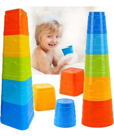 Baby Stacking Cups Toy - Set of 2 Colorful Stacking Toys Towers (5 Square 5 Round) - Interactive Stack Up Cup Toys - Durable ...