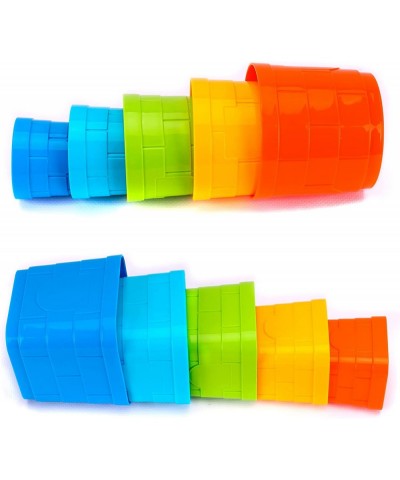 Baby Stacking Cups Toy - Set of 2 Colorful Stacking Toys Towers (5 Square 5 Round) - Interactive Stack Up Cup Toys - Durable ...