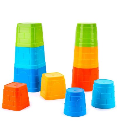 Baby Stacking Cups Toy - Set of 2 Colorful Stacking Toys Towers (5 Square 5 Round) - Interactive Stack Up Cup Toys - Durable ...