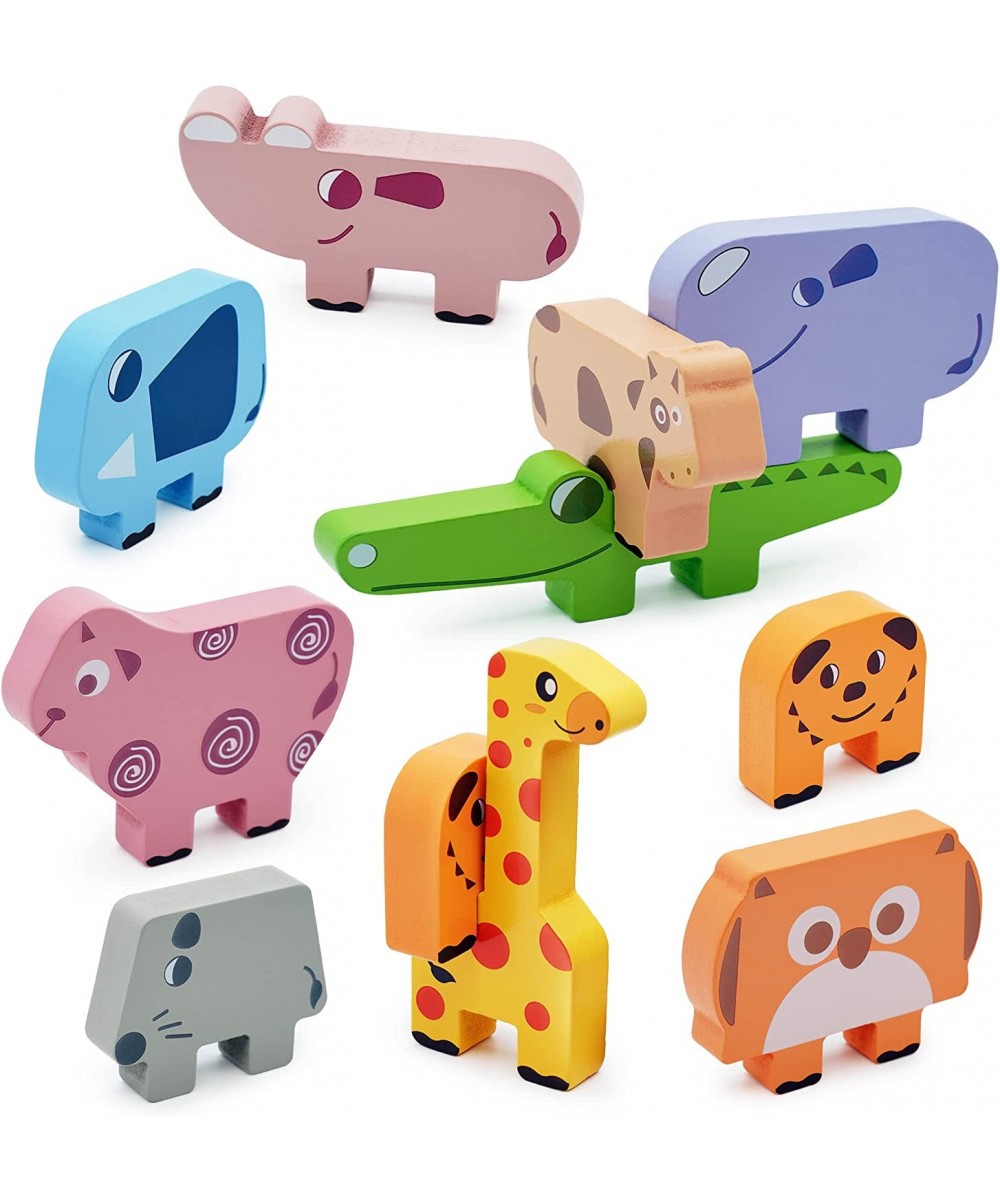 10pcs Wooden Stacking Blocks with 10 Cards Animals Balancing Games Fine Motor Skills Puzzle Montessori Educational Toys for T...