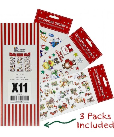 Christmas Decorating 3 Pack Sticker Sheet - Self Adhesive Merry Xmas Crafting Scrapbook Gift Present Party Bag Filler Card Ma...