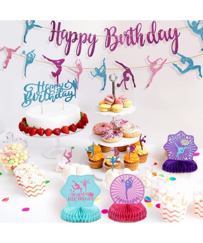 36 Pieces Gymnastics Party Supplies Decoration 2 Gymnastics Birthday Banner 3 Table Honeycomb Centerpieces 12 Cupcake Topper ...