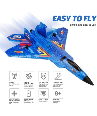 Remote Control Plane RTF F-22 Raptor 2.4Ghz 6-axis Gyro RC Airplane with Light Strip Jet Fighter Toy Gift for Kids Beginner (...