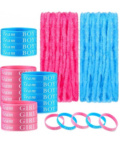 48 Pieces Baby Gender Reveal Decorations Set 24 Gender Reveal Bracelets and 24 Gender Reveal Leis Team Boy Team Girl Wristban...