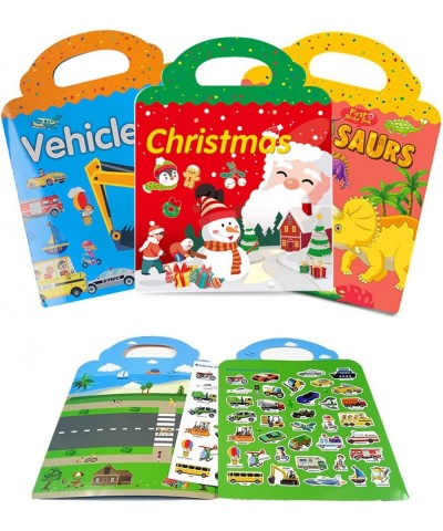 Reusable Sticker Books for Kids 2-4 3 Sets Dinosaurs Vehicles Christmas Theme Activity Books Stickers for Girls Boys Educatio...