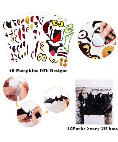 Halloween Pumpkin Decorations Stickers Kids Party Favors 40 Style Pumpkin Decorating Stickers + 12 Pack 3D Bats Wall Decals P...