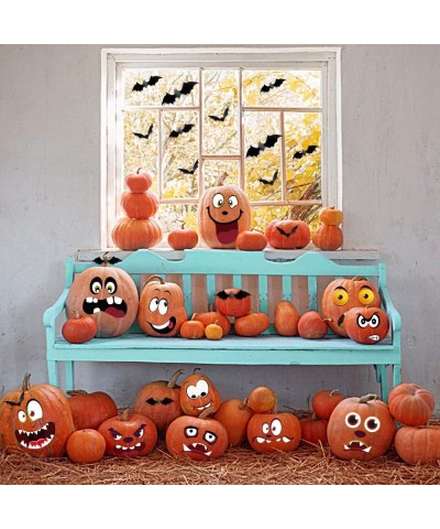 Halloween Pumpkin Decorations Stickers Kids Party Favors 40 Style Pumpkin Decorating Stickers + 12 Pack 3D Bats Wall Decals P...