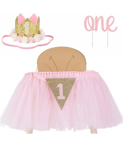 1st Birthday Girl Decoration High Chair Tutu Skirt WITH No.1 Crown -1st Birthday Decorations Cake Smash for Baby Girls - Firs...