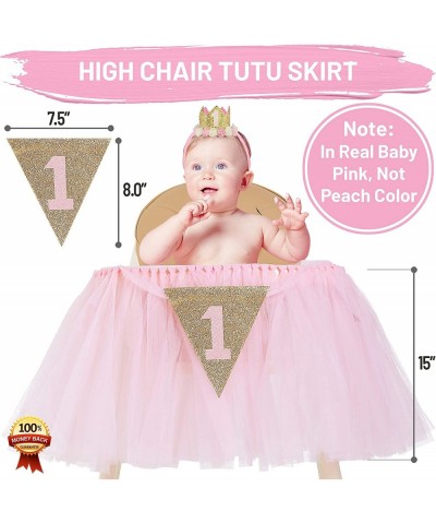 1st Birthday Girl Decoration High Chair Tutu Skirt WITH No.1 Crown -1st Birthday Decorations Cake Smash for Baby Girls - Firs...