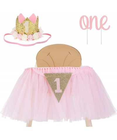 1st Birthday Girl Decoration High Chair Tutu Skirt WITH No.1 Crown -1st Birthday Decorations Cake Smash for Baby Girls - Firs...