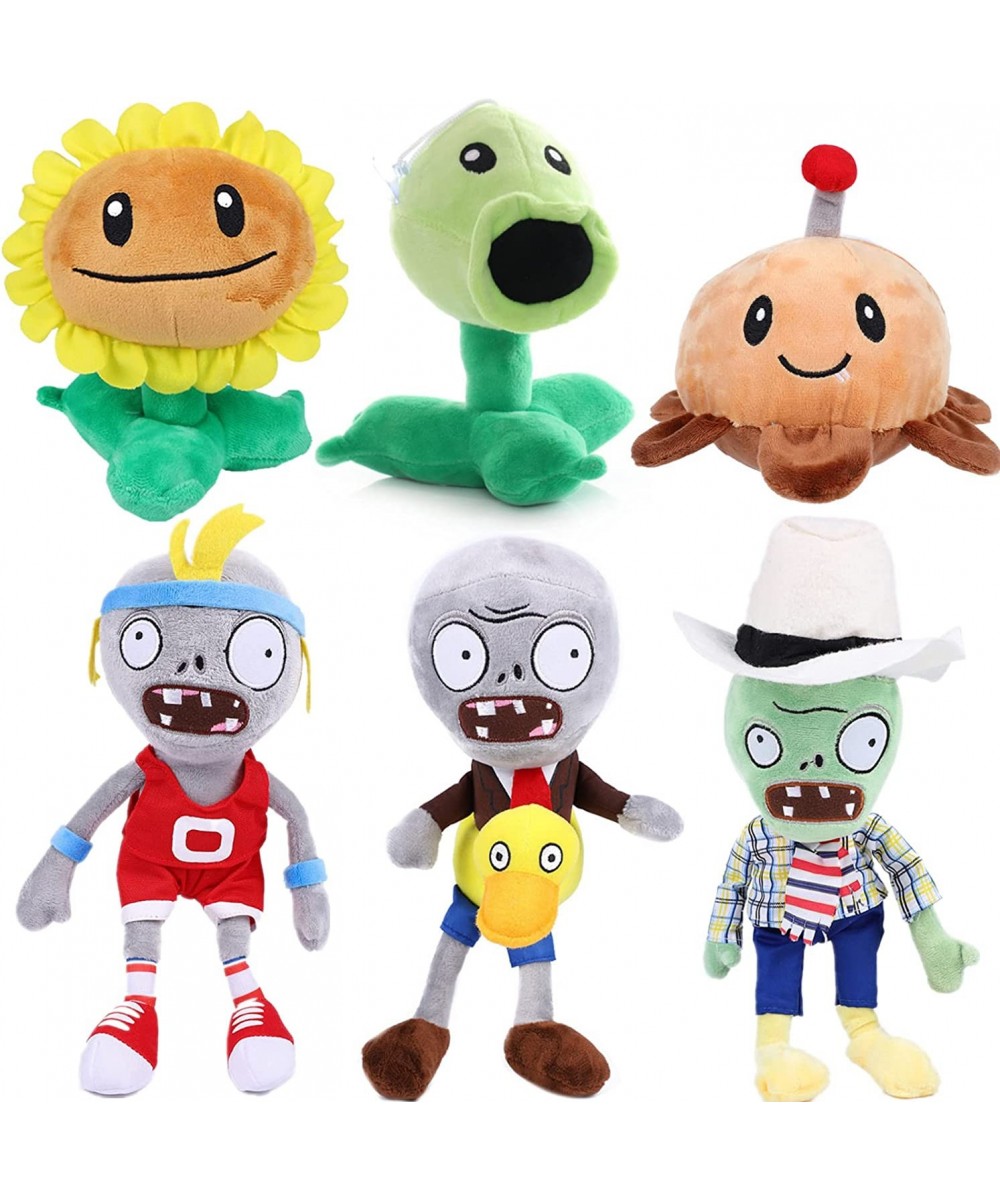 6 PCS Plants VS Sunflower Plush Plants Zombies Sets Toy Pea Duck Zombie Potato Mine 1 2 Stuffed Soft Doll Sport Zombie PVZ Fi...