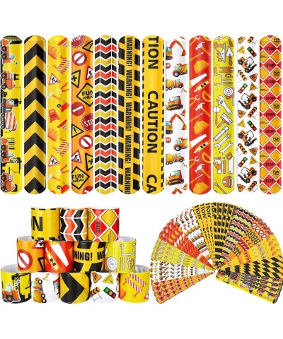 Construction Party Favors 48 PCS Construction Zone Slap Bracelets Truck Wristband for Kids Boys Girls Construction Theme Birt...