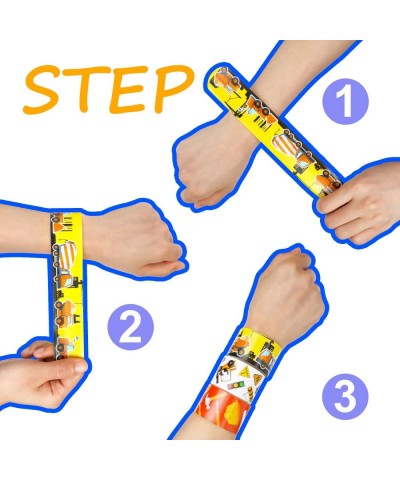 Construction Party Favors 48 PCS Construction Zone Slap Bracelets Truck Wristband for Kids Boys Girls Construction Theme Birt...