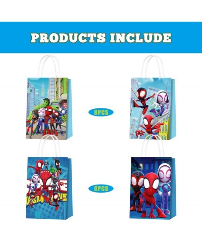 16Pcs Spidey Party Favor Goodie Bag with Handle Spider Kraft Paper Bag for Spidey Themed Kids Adults Birthday Party Supplies ...