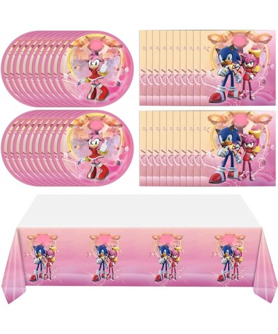 Sonic Birthday Party Supplies - 41pcs Sonic the Hedgehog Party Supplies Include 20 Plates 20 Napkins and 1 Tablecloth Pink He...