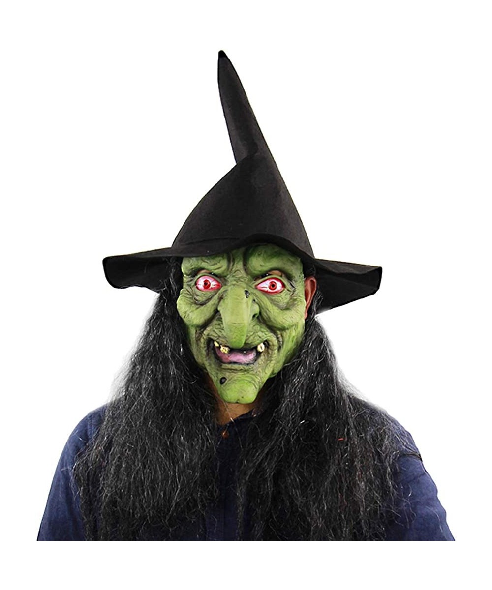 Halloween Witch Mask Halloween Horror Green Face Mask Witch Mask with Hat for Cosplay Halloween $27.65 Kids' Dress-Up Accesso...