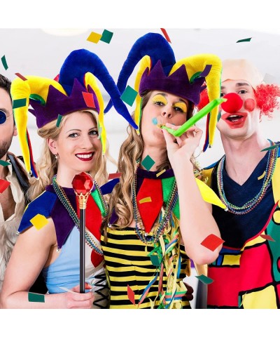 8 Pcs Mardi Gras Jester Costume Jester Hat Jester Clown Costume Include Clown Hat and Collar Wand and Assorted Colors Beads N...