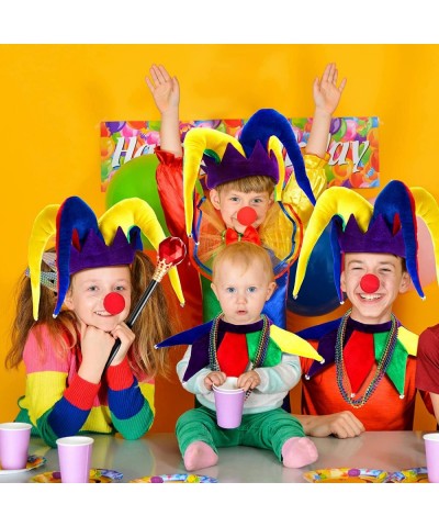 8 Pcs Mardi Gras Jester Costume Jester Hat Jester Clown Costume Include Clown Hat and Collar Wand and Assorted Colors Beads N...