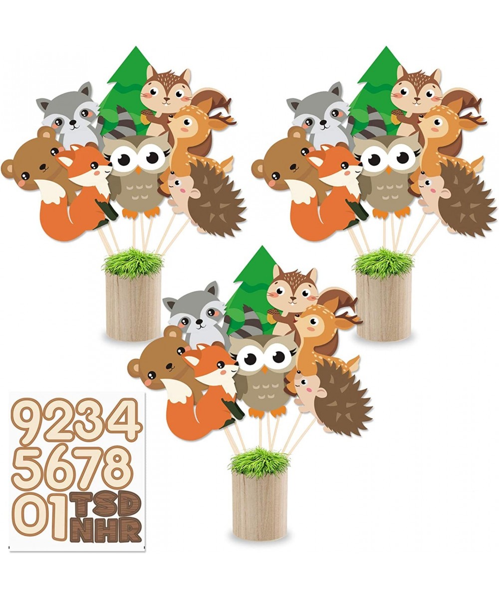 Set of 28 Woodland Animals Centerpiece Sticks with Number Sticker Double-sided Printing Animal Table Toppers Decorations Fore...