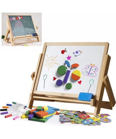 Wood Double-Sided Tabletop Easel 80pc Activity Set for Kids- Childrens Magnetic Dry Erase Whiteboard & Chalkboard Alphabet Ph...