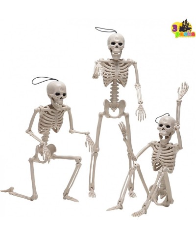 3 PCS 16” Halloween Hanging Skeletons Full Body Stretchy Realistic Human Plastic Bones with Movable Posable Joints for for Ha...