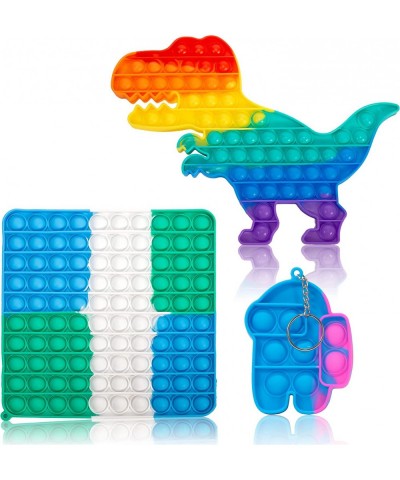 Pop Push Fidget Toy 2 Pack Bundle - Jumbo Rainbow Dinosaur and Square Sensory Bubble Toy with Bubble Wrap Popper Sounds- for ...