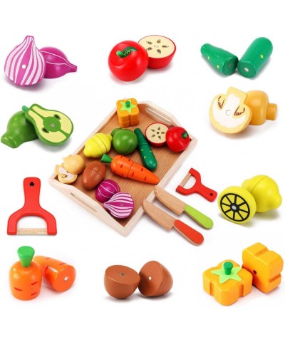 Wooden Toys Food for Kids Kitchen - Play Food Cutting Fruits and Vegetables Set for Pretend Role Play $41.73 Toy Kitchen Prod...