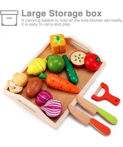 Wooden Toys Food for Kids Kitchen - Play Food Cutting Fruits and Vegetables Set for Pretend Role Play $41.73 Toy Kitchen Prod...