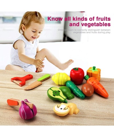 Wooden Toys Food for Kids Kitchen - Play Food Cutting Fruits and Vegetables Set for Pretend Role Play $41.73 Toy Kitchen Prod...