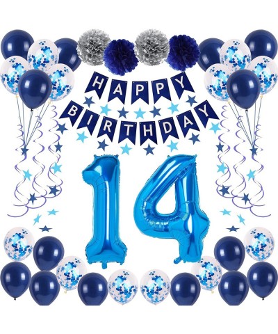 14th Blue Birthday Party Decorations for Boy Girl Men Women Happy 14 Birthday Balloons Supplies with Happy Birthday Banner 14...