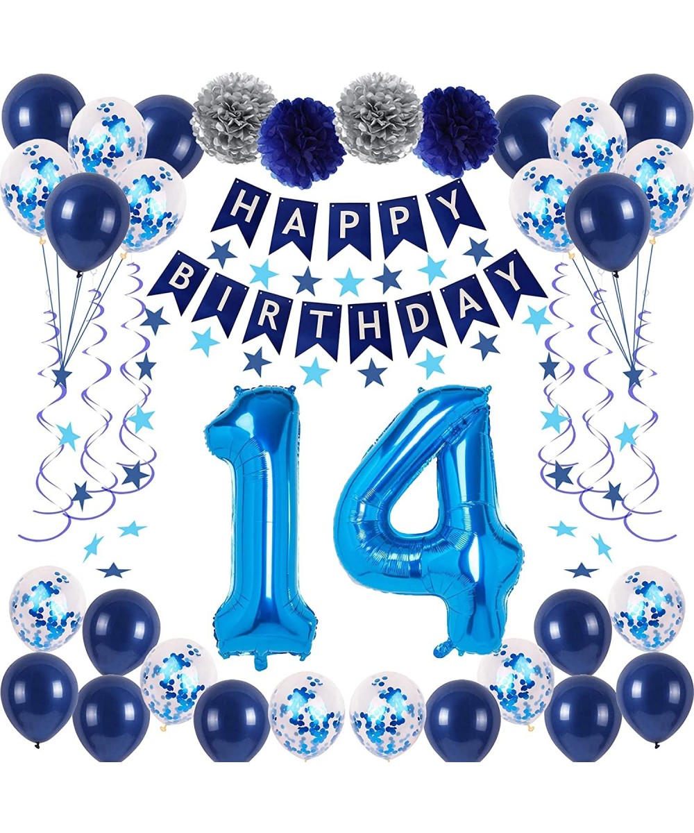 14th Blue Birthday Party Decorations for Boy Girl Men Women Happy 14 Birthday Balloons Supplies with Happy Birthday Banner 14...