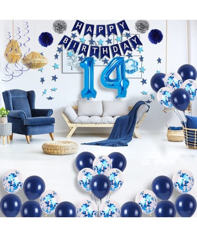 14th Blue Birthday Party Decorations for Boy Girl Men Women Happy 14 Birthday Balloons Supplies with Happy Birthday Banner 14...