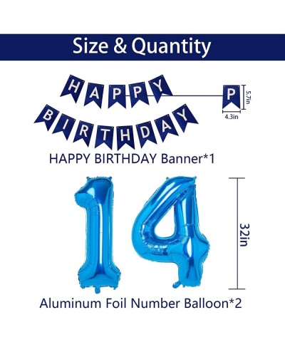 14th Blue Birthday Party Decorations for Boy Girl Men Women Happy 14 Birthday Balloons Supplies with Happy Birthday Banner 14...